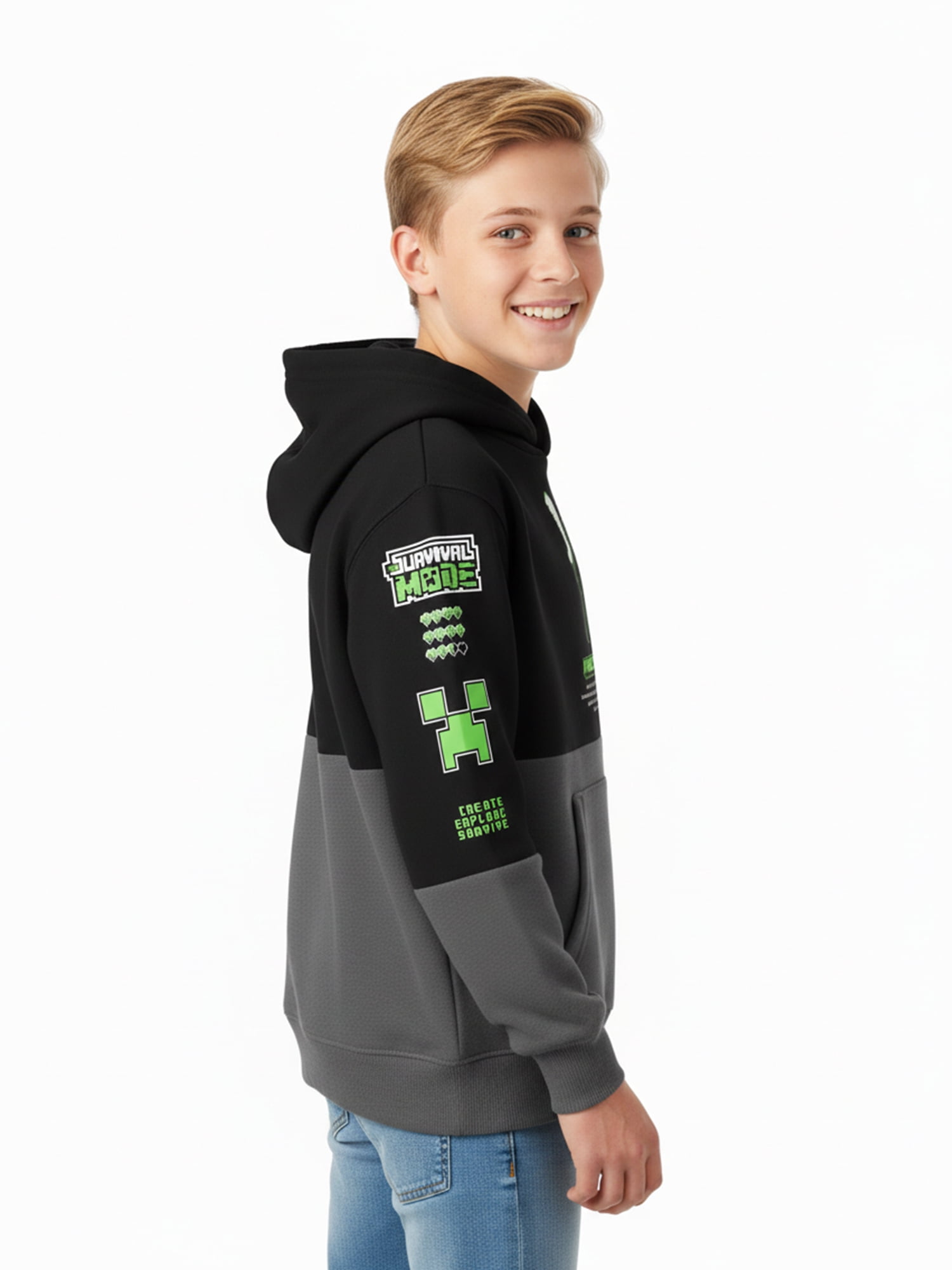 Minecraft Boy’s Colorblock Fleece Graphic Hoodie, Sizes 4-18