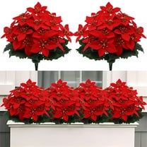 Janrevotw Christmas Decorations - 6 Pack Poinsettias Artificial Christmas Flowers, Fake Red Velvet Artificial Poinsettias Flowers for Christmas Tree Home Party Porch Yard Indoor Outdoor Decor Red