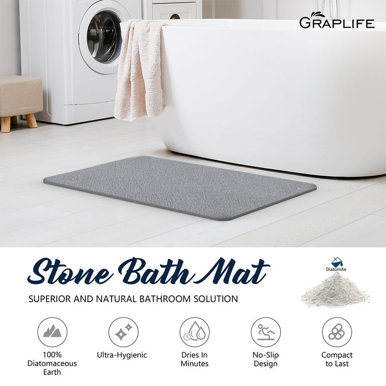 SUTERA - Stone Bath Mat, Diatomaceous Earth Shower Mat, Non-Slip Super  Absorbent Quick Drying Bathroom Floor Mat, Natural, Easy to Clean (23.5 x  15 Gray) 