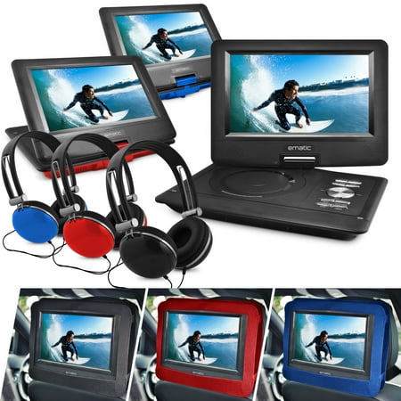 Ematic 10" Portable DVD Player with Headphones and Car Headrest Mount