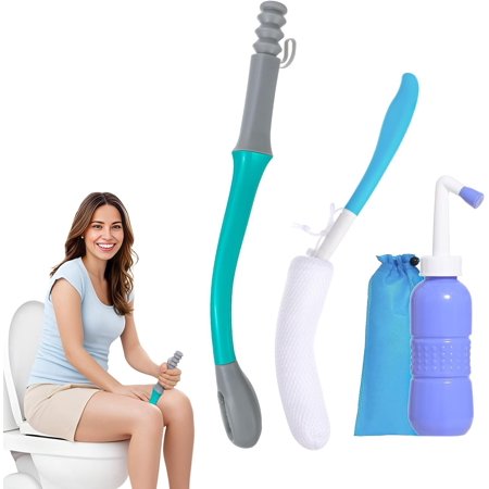 Toilet Aids Set for Wiping - Long Handle Butt Wiper for People Overweight, Elderly and Disabled, Bottom Buddy Wiping Aid for Bathroom ( 4PCS Personal Hygiene Kit )