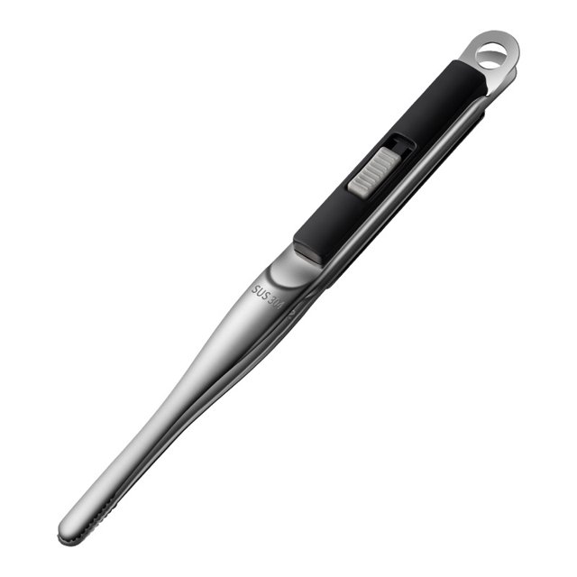 Pinzas para alimentos Pinzas para alimentos de acero inoxidable 304 Utensilios de cocina multifuncionales con pinzas dentadas para barbacoa (Pinzas dentadas para barbacoa (negras))