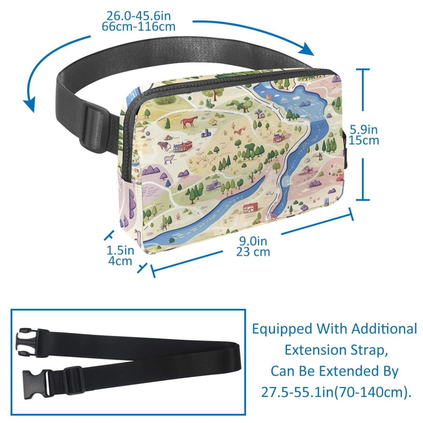 Map Lightweight Adjustable Belt Bag with Extension Strap - Unisex Running Waist Bag