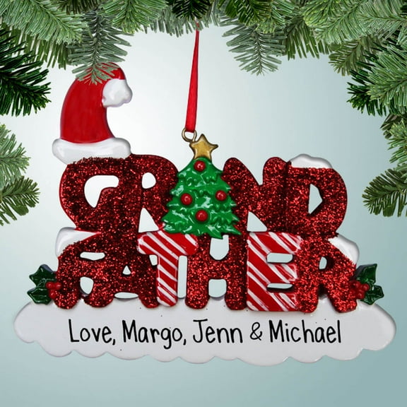 Personalized Grandfather Christmas Ornament - Red Glitter