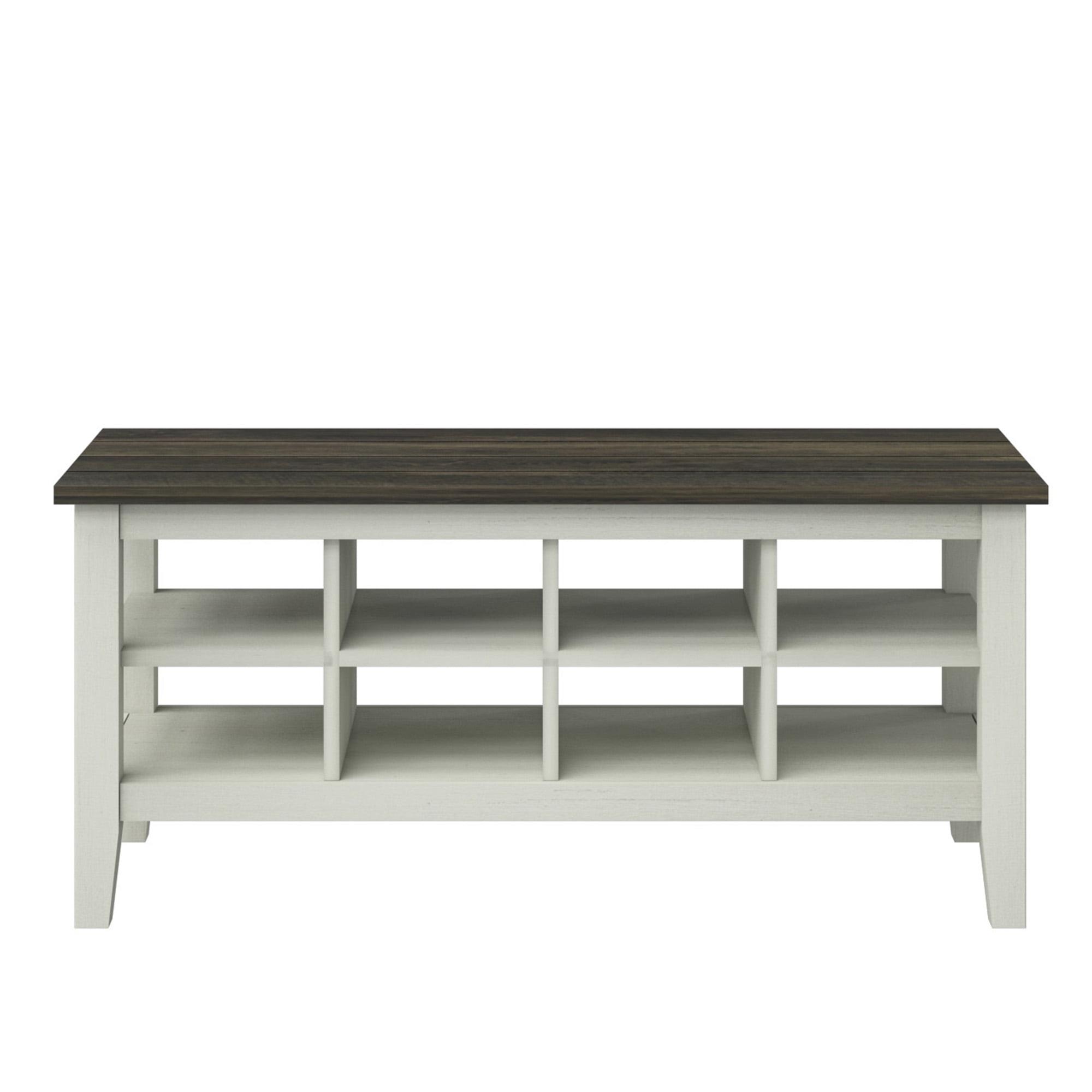 Twin Star Home Two-Tone Storage Bench with Planked Top in Old Wood White, 40”W x 15.5”D x 17.8”H