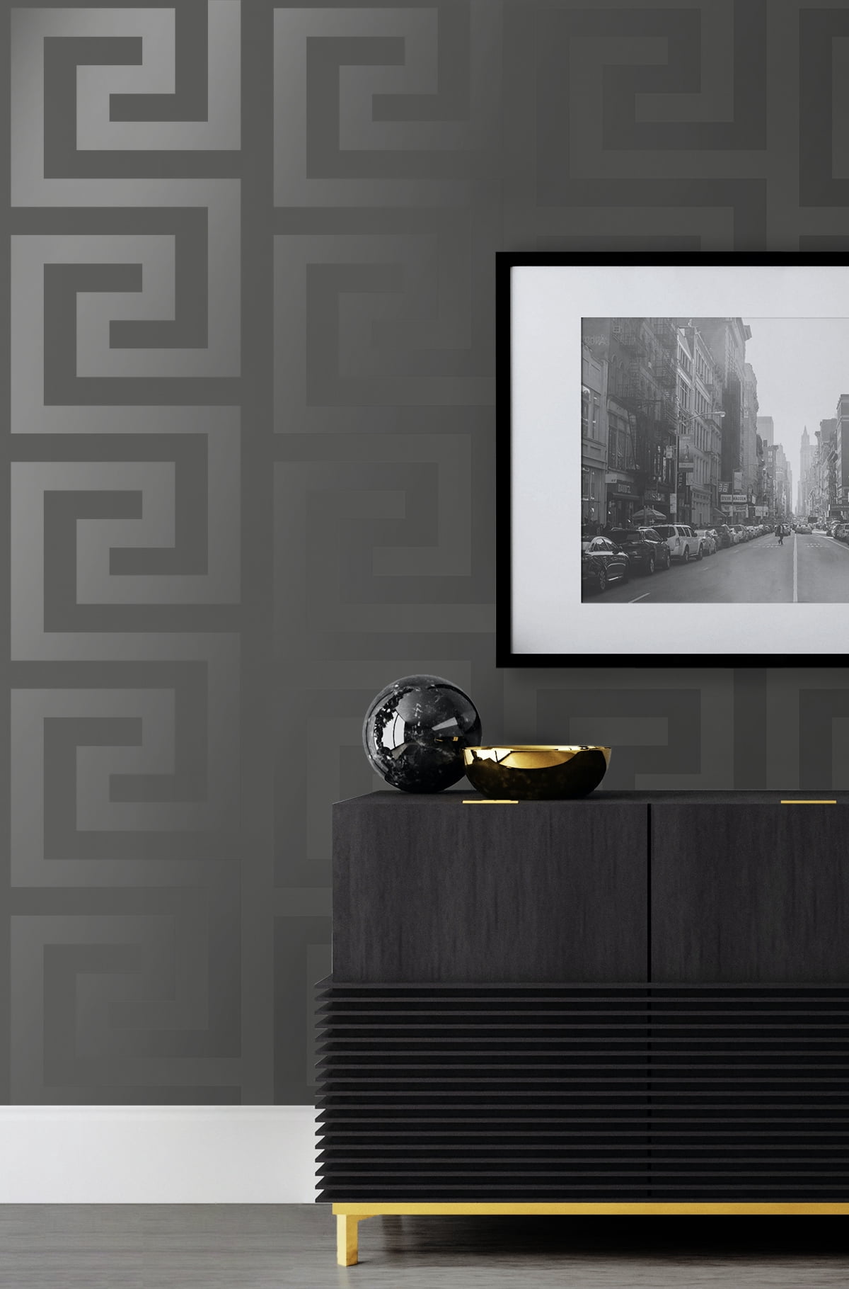 NextWall Graphite Geometric Maze Peel and Stick Wallpaper - 20.9 in. W x 18 ft. L Roll