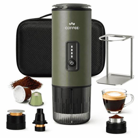 GVODE Portable Espresso Machine, Self-Heating 3-in-1 Portable Coffee Maker, 20 Bar Electric Travel Espresso Maker for Capsules & Ground Coffee, Green
