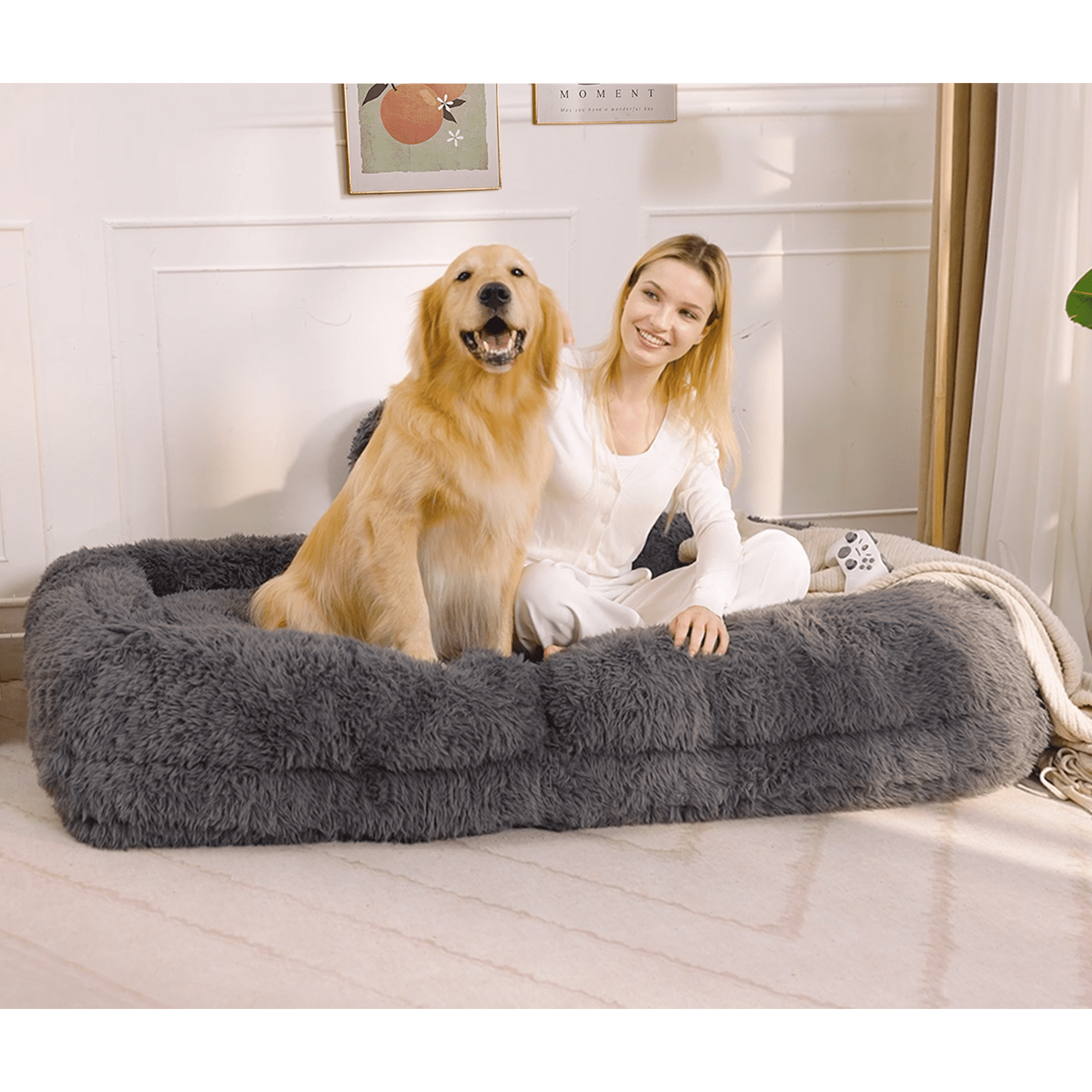 Human Dog Bed,Lazy Sofa,5-Position Adjustable Convertible,Floor Gaming Chair,bedroom, living room,Suitable for gaming, meditation,relaxation,Plush Fabric,Dark Gray