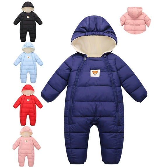 0-12M Infant Newborn Baby Winter Down Snowsuit Newborn Hooded Romper Padded Bodysuit with Warm Fleece Lining