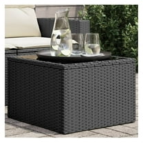 Garden Table Black PE Rattan, Powder-Coated Steel, Tempered Glass