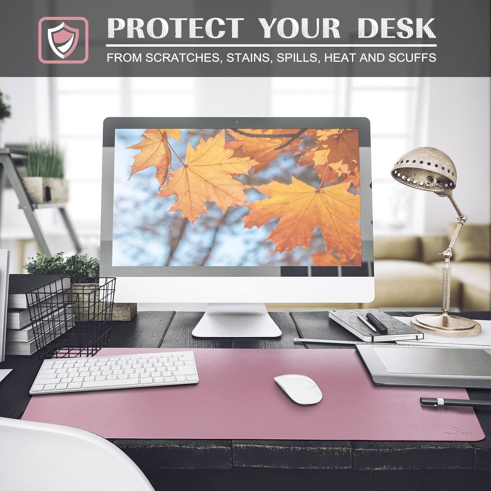 K KNODEL Desk Mat, Mouse Pad, Desk Pad, Waterproof Desk Mat for Desktop, Leather  Desk Pad for Keyboard and Mouse, Desk Pad Protector for Office and Home  (Light Green, 23.6 x 13.8) 