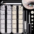thumbnail image 1 of 2700 PCS de 2 cajas Kits de perlas con parte posterior plana Perlas semicirculares blancas + beige con pegamento de maquillaje de secado rápido + lápiz selector + pinzas para arte de uñas y maquillaje, 1 of 5