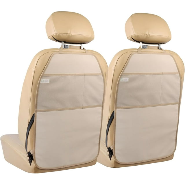 Viaviat Car Seat Protector Large Kick Mat 2 Pack Durable Water Resistant Auto Seat Back Covers with 2 Mesh Pockets Protection Against Dust Mud Scratches (Beige-A, 2-Pack)