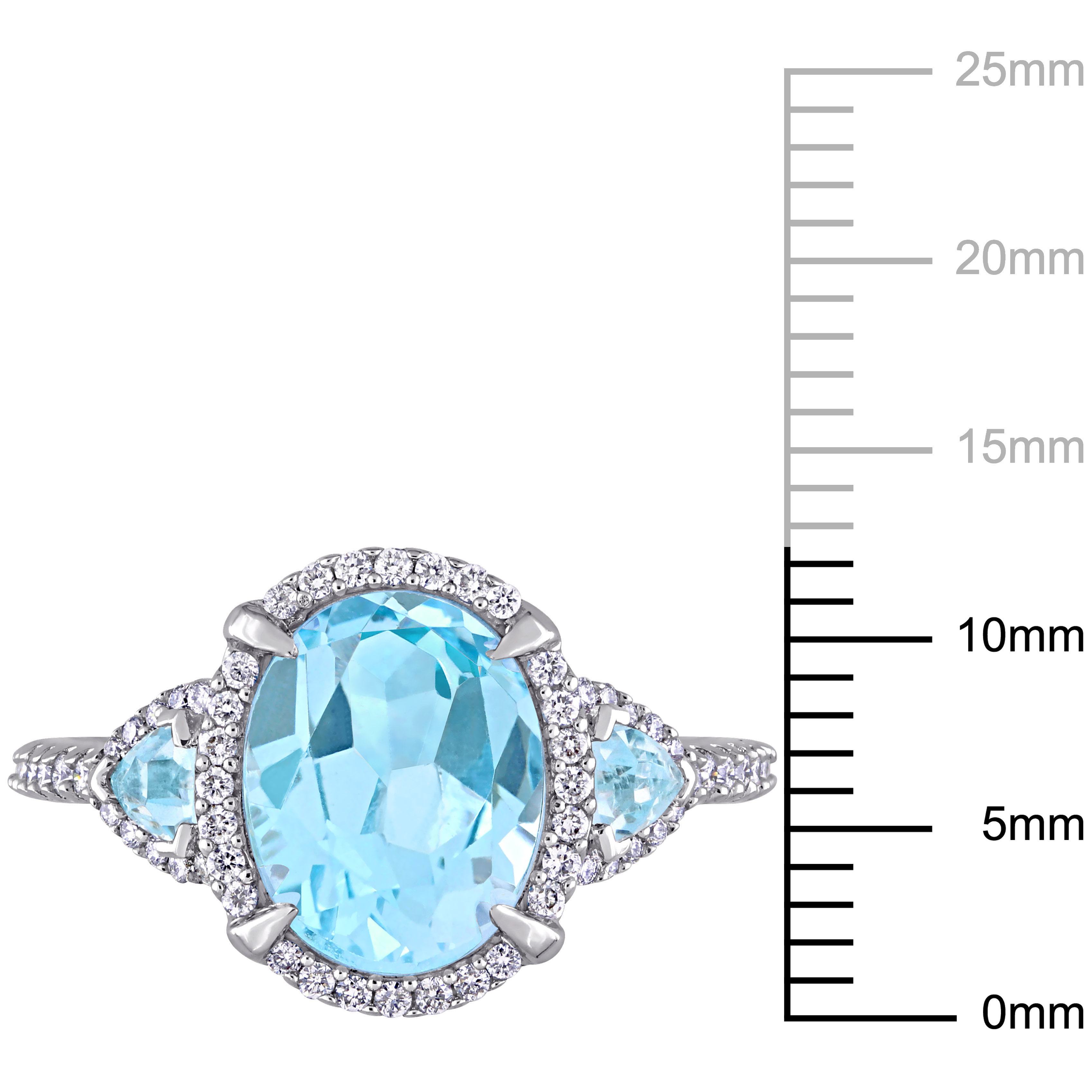 Miabella Women's 4 Carat T.G.W. Oval-Cut and Trilliant-Cut Sky Blue Topaz and 1/4 Carat T.W. Round-Cut Diamond 14kt White Gold Halo Ring - image 2 of 8