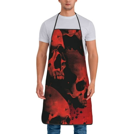 

Lukts Red And Black Abstract Skull Print Unisex Tie-Up Aprons Bibs for Chef Kitchen Grill Beverage Shop
