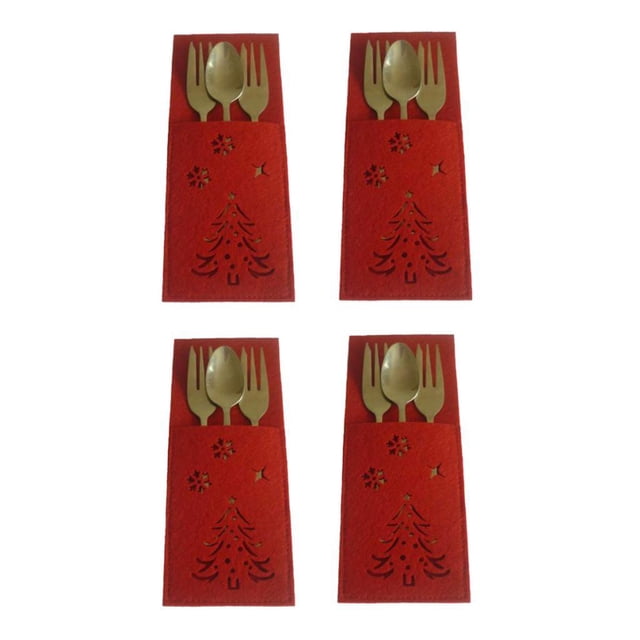Soporte para Cubiertos de Navidad de 4 Piezas, Soporte para Platos, Funda para Cubiertos