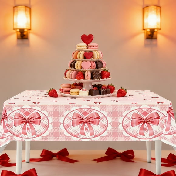 JASKFLY Bow Party Decoration Waterproof Tablecloth 180x108cm with Bow Patterns Perfect for Baby Showers Bridal Parties Birthday Parties etc.