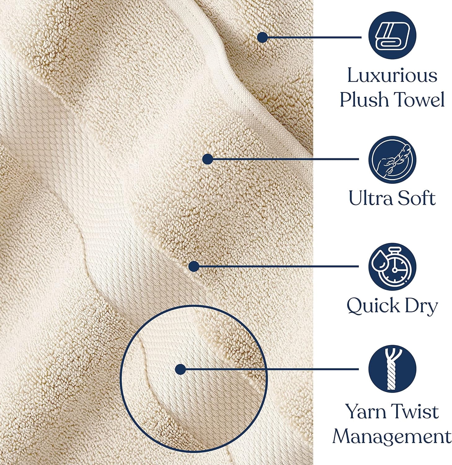 Delara Organic Cotton Bath Sheet 36"x70" 650 GSM Plush Soft Absorbent Quick-Dry Towel, GOTS & OEKO-TEX Certified, Ivory