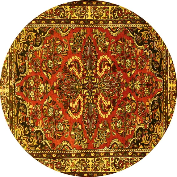 Ahgly Company Machine Washable Indoor Round Persian Yellow Traditional Area Rugs, 3' Round