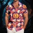 thumbnail image 2 of mgoYE Men Halloween Button Shirts Cute Ghost with Pumpkin Coffee Cartoon Graphic Blouse Casual Halloween Tops Tee Mens Tshirt Size XL, 2 of 7