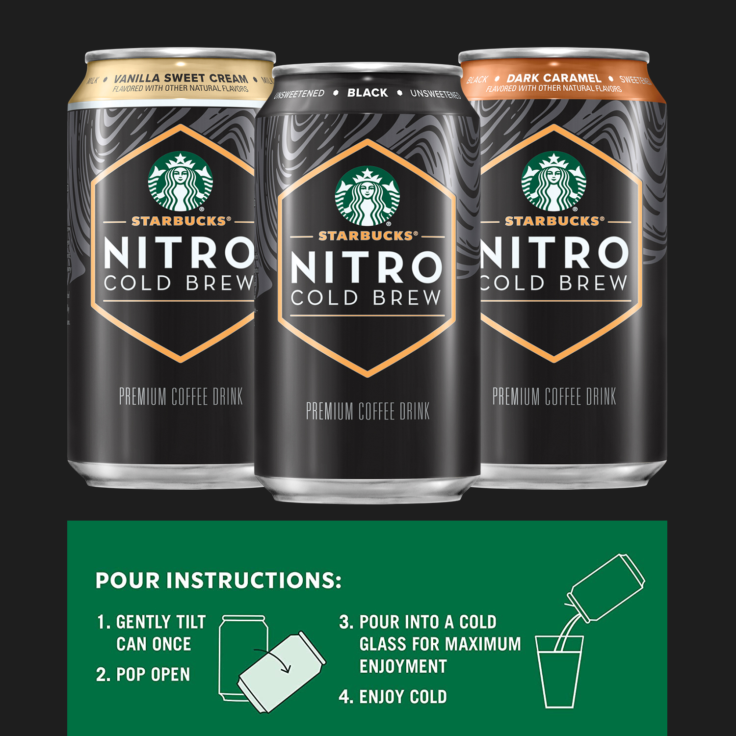 Starbucks Nitro Cold Brew Black Dark Caramel Premium Iced Coffee Drink, 9.6 oz 8 Pack Cans - image 4 of 7