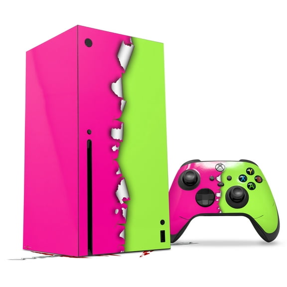 WraptorSkinz Skin Wrap compatible with the 2020 XBOX Series X Console and Controller Ripped Colors Hot Pink Neon Green (XBOX NOT INCLUDED)