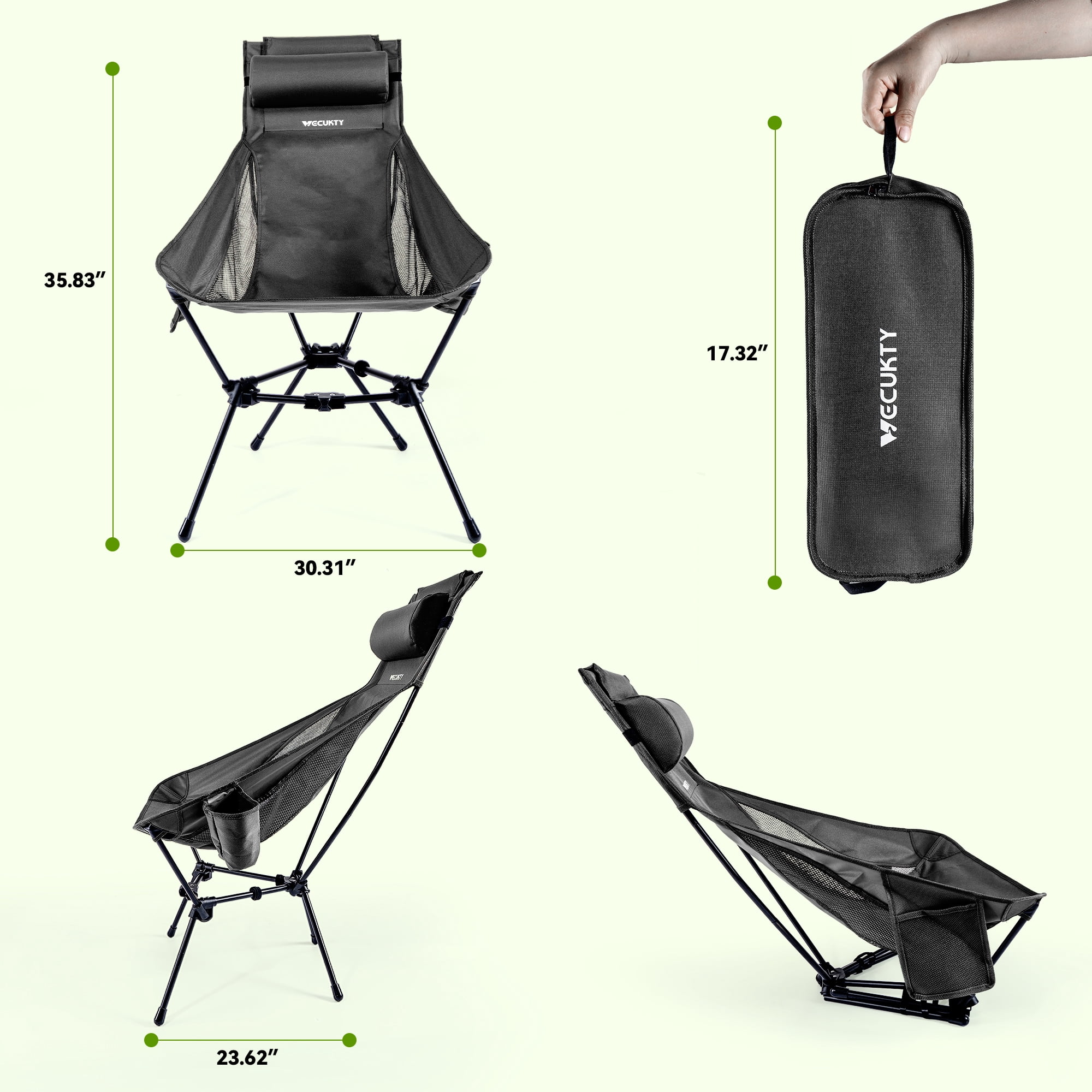 VECUKTY Triangle Frame High Back Folding Camping Chair, Portable