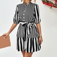 thumbnail image 6 of Wycnly Womens Dresses Fashion Button up Loose Flowy Swing A Line Mini Dresses with Belt Summer Striped Print Crewneck Elbow-Length Formal Short Dress Black m, 6 of 7