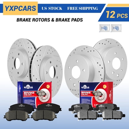 YXPCARS Front Rear Brake Pads and Rotors Kits for Nissan Rogue Rogue Sport Qashqai, Drilled & Slotted Brake Rotors + Ceramic Brake Pads (31512, 31349, D1737, D905)