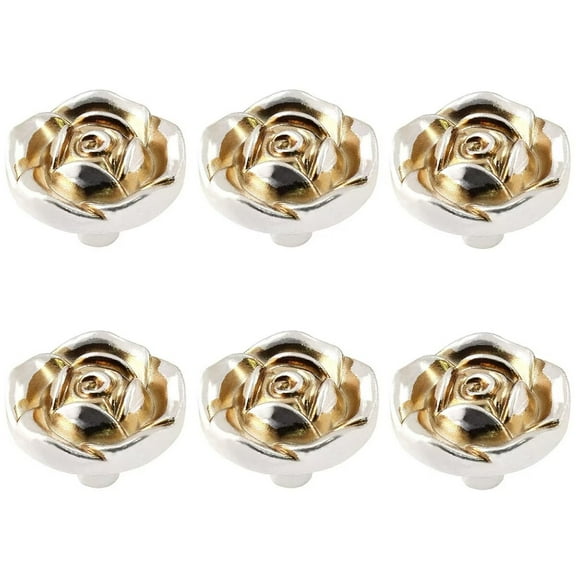 HDJNal Rose Decorative Zinc Alloy Knobs/ Handles/ Pulls for Kitchen Cabinets, Cupboards, Wardrobe, Drawer,Dresser,Chest etc Vintage DIY Home Decorative (Set of 6 PCS,Antiuqe Silver)