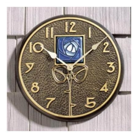 Hunter Bronze Clock - Bronze Outdoor Clock w Blue Hunter Rose Design