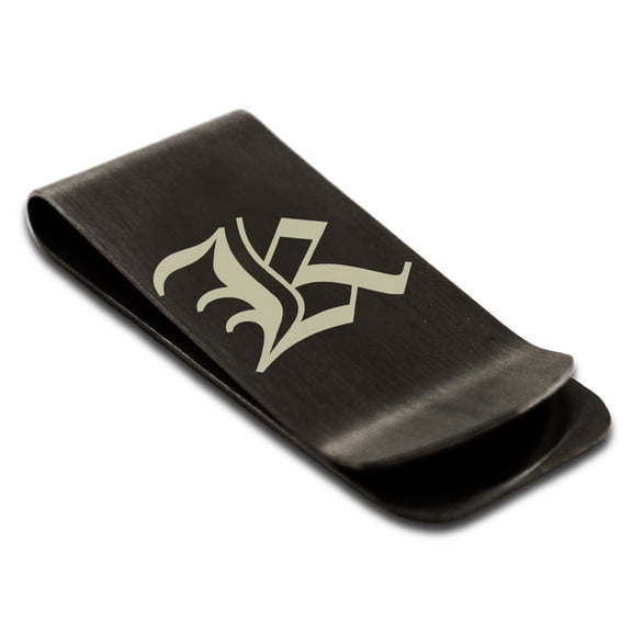 Stainless Steel Letter K Initial Old English Monogram Engraved Engraved Money Clip Credit Card Holder