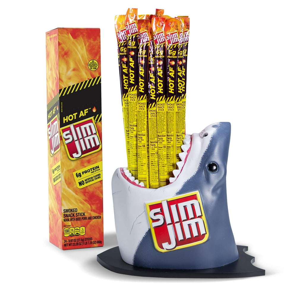 Slim Jim Shark Head Counter Display With Slim Jim Giant, Hot AF .97 Oz