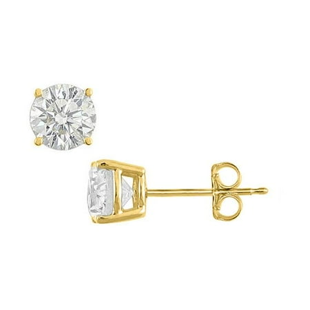 18k Brilliant Cut Stud - Fine Jewelry Vault UBERAGVY4RD2500CZ 18K Yellow Gold Vermeil Sterling Silver 25 Carat Brilliant Cut Round CZ Stud Earrings