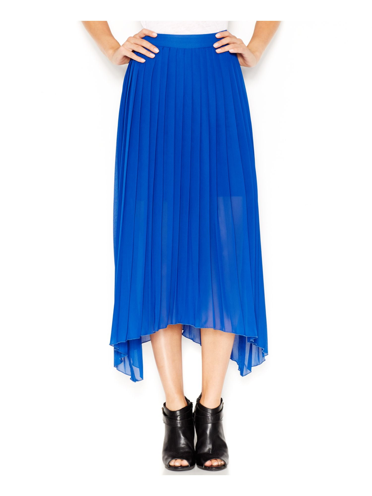 blue pleated maxi skirt