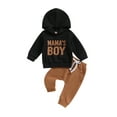 thumbnail image 2 of Elippeo Toddler Boys Fall Outfits Letter Print Hoodies 6M 12M 18M 2Y 3Y Long Sleeve Hooded Sweatshirts and Solid Color Long Pants 2Pcs Clothes Set, 2 of 10