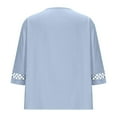 thumbnail image 6 of Women's Lace Splice Three Quarter Sleeve Button Shirt Tops Blouses T-Shirts Solid Color Linen Blend Loose Fit Casual Daily Wear Business Casual Vacation Outfits Fashion Essential Gift for Women, 6 of 9