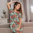 thumbnail image 3 of Balery Rose Flowers Camisón de manga corta con cuello redondo para mujer, cómodo y elegante., 3 of 6