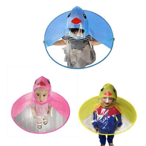 Rain Coat UFO Duck Kids Baby Umbrella Hat Magical Hands Free Raincoat Yellow UK 