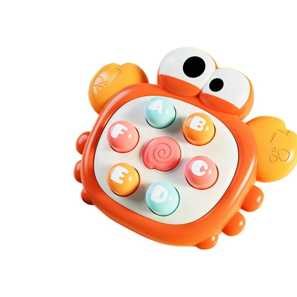 Juguete interactivo con temática de cangrejo para niños, ideal para entrenar la coordinación mano-mano con botones de colores para estimulación sensorial y alivio del estrés.