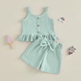 thumbnail image 2 of Toddler Baby Girl Outfits Solid Summer Clothes Solid Color Waffle Sleeveless Ruffle Tank Tops Shorts Set Cute Infant Clothes, 2 of 7