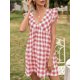 thumbnail image 4 of Mini vestido a cuadros para mujer, cuello en V profundo, volantes, sin mangas, cintura alta, un Abanopi Vestido de mujer, 4 of 7