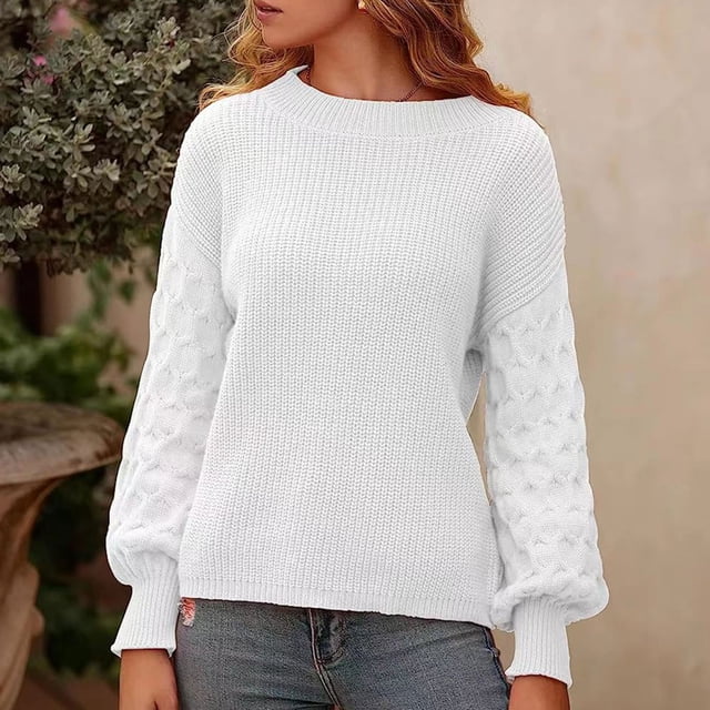 Suéter de cuello redondo para mujer, manga larga, suelto, color sólido, cuello redondo, suéter de punto, suéter para mujer