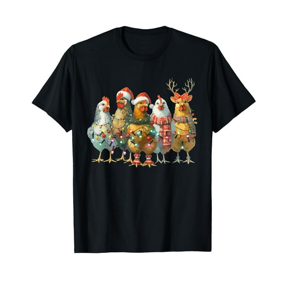 Funny Chicken Christmas Lights Farm Animal Cute Xmas Holiday T-Shirt for Men Women
