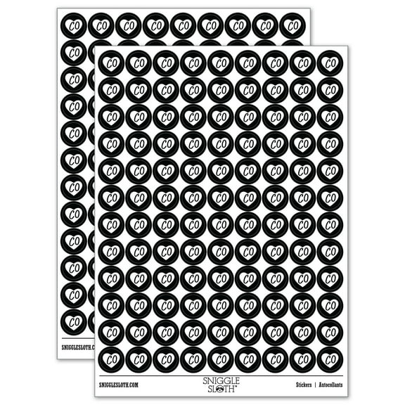 CO Colorado State in Heart 200 Round Stickers - Black - Gloss Finish - 0.50" Size