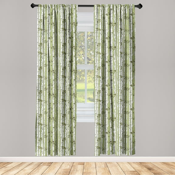 Forest Window Curtains, Long Bamboo Trees of Asia Botanical Stripe Trunk Repeated Pattern, Lightweight Decor 2-Panel Set with Rod Pocket, Pair of - 28"x63", Pale Olive Green and White, by Ambesonne