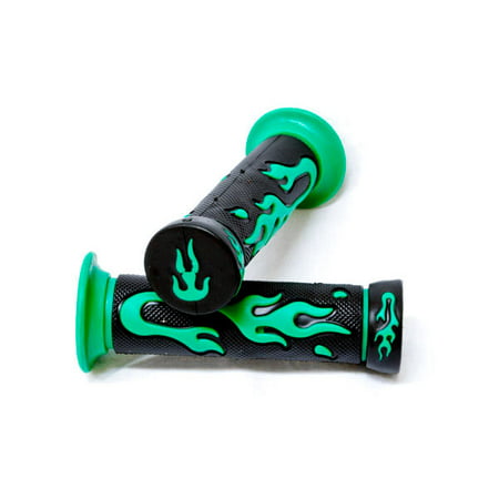 Krator Green Flame Motorcycle Rubber Hand Grips 7/8