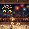 thumbnail image 5 of Fireworks Theme Happy New Year Banner City Night Design 2026 New Year Display Gold Lettering Night Sky Background New Year Backdrop for New Year Eve Party 2026 Celebration Holiday Gathering, 5 of 9