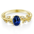 thumbnail image 3 of Gem Stone King 18K Yellow Gold Plated Silver 1.21 Ct Oval Blue Created Sapphire Greek Olive Vine Branch Engagement Ring, 3 of 7