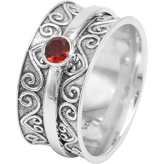 Earth Gems Jewelry Garnet Spinner Ring Sterling Silver Meditation Ring Anxiety Ring for Women